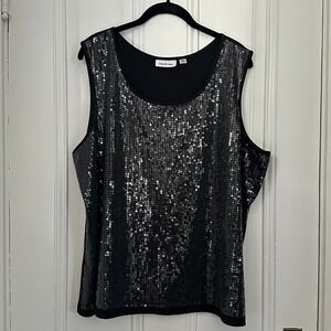 Joan‎ Rivers Black Sequin Tank Top 2X Sleeveless Stretch Knit Party Holiday